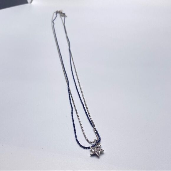 American Eagle Layered Long rhinestones Star necklace blue silver dainty blue‎ - Picture 5 of 6